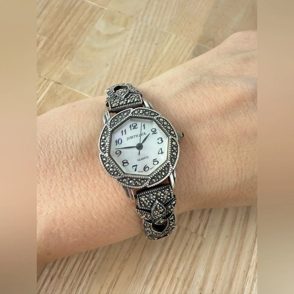 Art deco Judith Jack Sterling 925 silver marcasite watch NEW BATTERY
